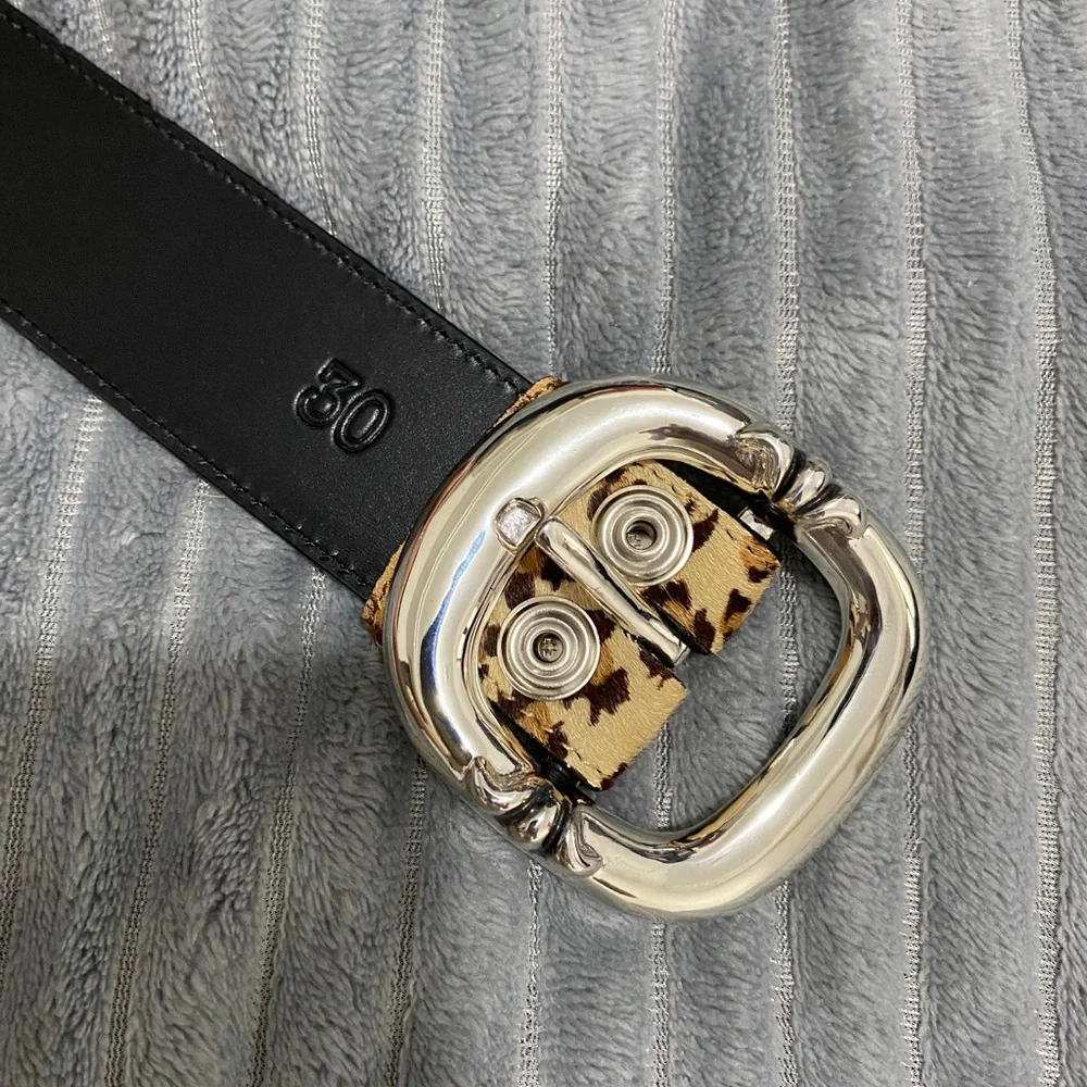 Chrome Hearts Leopard Print Calf Hair Belt in Tan and Black with Silver Buckle